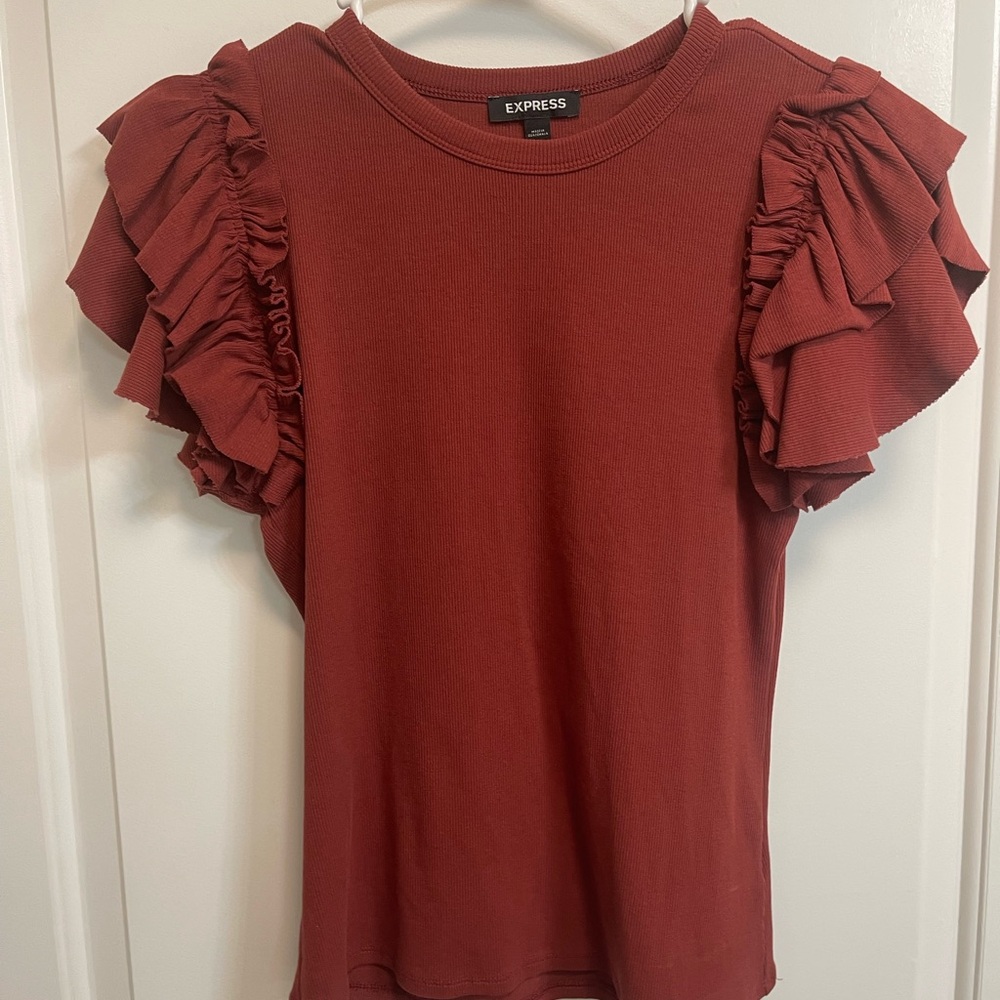 Express Women's Ruffled Sleeve Blouse - Rust